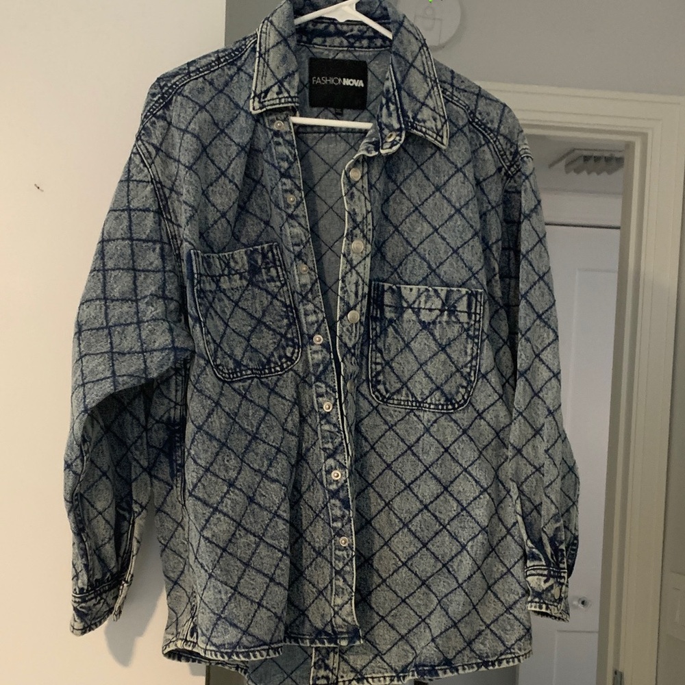 Fashion Nova Checkered Denim Shirt